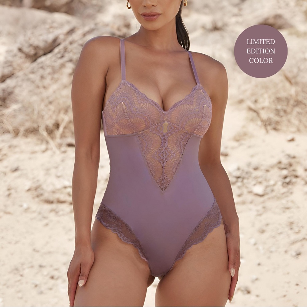 Pinsy lilac sculpting lace shapesuit shapewear bodysuit size S small NWOT